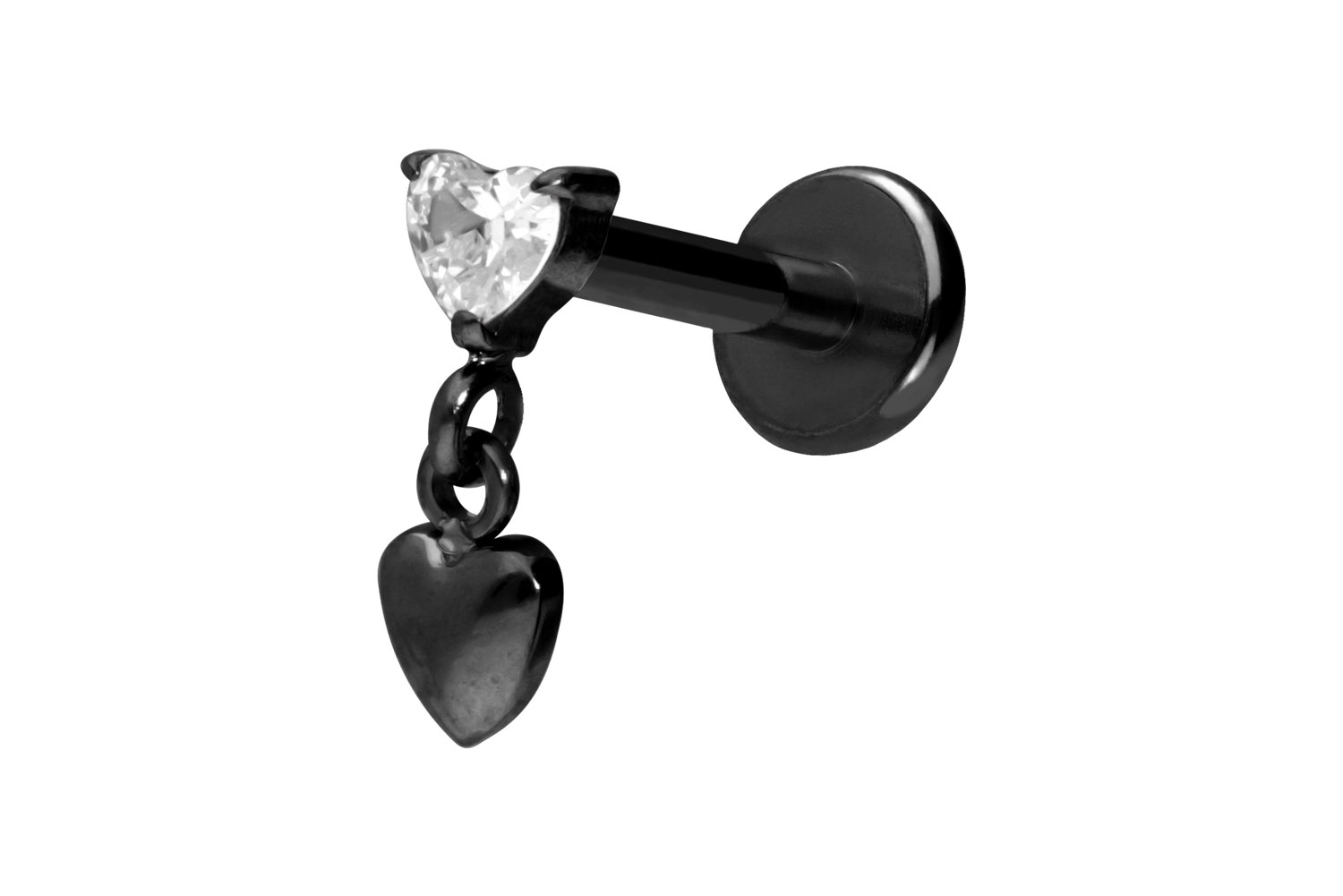 Titan Labret Piercing mit Push Fit 2 HERZEN